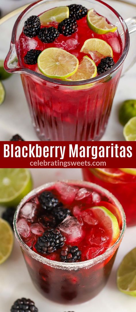 This refreshing margarita is flavored with lime juice, tequila, and fresh blackberry syrup. Whip up a pitcher and serve on the rocks in a sugar or salt rimmed glass. This drink is sure to be a favorite! Blackberry Margarita Recipe, Drinks Alcohol Recipes Easy, Blackberry Cocktail, Cocktail Margarita, Easy Margarita Recipe, Blackberry Margarita, Easy Alcoholic Drinks, Easy Margarita, Mezcal Cocktails