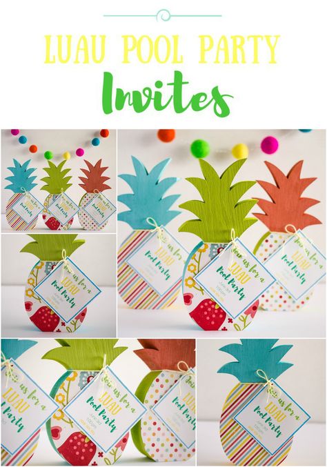 DIY Luau Pool Party Invites by Fawn Prints on Love the Day Summer Pool Party Ideas, Diy Luau, House Pool Party, Luau Pool Party, Pool Party Diy, Pool Party Ideas, Luau Invitations, Diy Pineapple, Pineapple Party