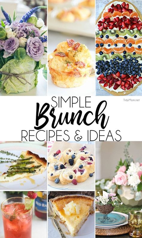 What's not to love about brunch?! You get the best of all meals + dessert all in one sitting and it's usually served a little later than breakfast, so you can sleep in!  Simple Brunch Recipes are in high demand in the Spring, so I've got your brunch-packed weekends covered with easy and delicious brunch recipes. Simple brunch recipes and ideas for spring at TidyMom.net Simple Brunch Recipes, Easter Brunch Buffet, Simple Brunch, Brunch Sides, Easter Brunch Menu, Best Brunch Recipes, Brunch Desserts, Easy Brunch Recipes, Girls Brunch