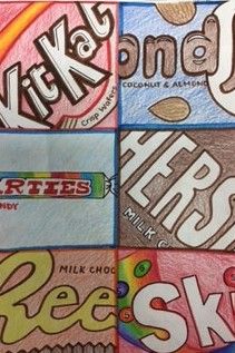 Mrs. Conley's Art Classes: Candy Wrapper Pop Art Candy Wrapper Drawing, Ks3 Art, Pop Art For Kids, Middle School Art Projects, Art Lessons Middle School, 6th Grade Art, Pop Art Drawing, 5th Grade Art, 3rd Grade Art