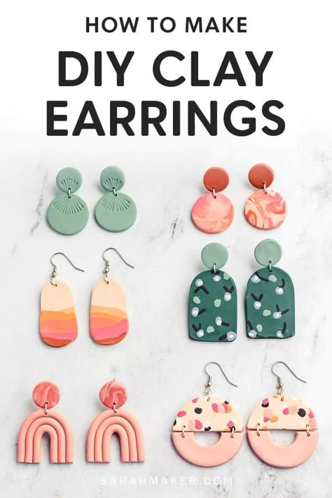 How to Make Polymer Clay Earrings Best Polymer Clay For Earrings, Polymer Clay Earrings Design Ideas, How To Make Clay Earrings For Beginners, Basic Clay Earrings, Cricut Earring Ideas, Diy Polymer Clay Earrings Tutorial, Beginner Polymer Clay Earrings, Homemade Earrings Clay, Clay Earrings Diy Tutorials