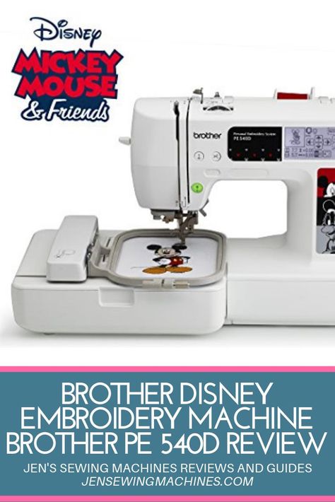 Are you looking for Brother Disney embroidery machine that everyone is talking about?  Are you a sewing addict and seeking an excellent embroidery machine?  The Brother PE 540D Embroidery machine has been stealing the attention of so many customers from all the corners of the world with its infinite and amazing list of features and above all its Disney embroidery designs. Here is our detailed review of Brother PE 540D. #disneyembroiderymachine #brotherpe540d Used Embroidery Machines, Disney Embroidery Designs, Disney Applique, Best Embroidery Machine, Embroidery Bobbins, Brother Embroidery Machine, Diy Monogram, Brother Sewing Machines, Sewing Machine Reviews