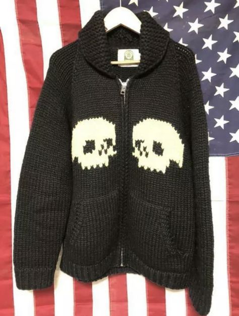 Silly Clothes, Cowichan Sweater, Skull Sweater, Fun Crochet Projects, Diy Crochet Projects, Harajuku Fashion, Dream Clothes, Art Clothes, Cute Crochet