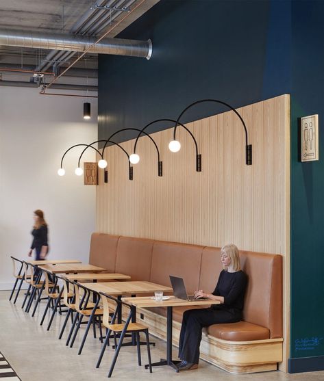 Hospitality Snapshots, Cafeteria Design, Work Cafe, Decor Lights, Booth Seating, Coffee Shops Interior, Banquette Seating, Coffee Shop Design, Cafe Interior Design