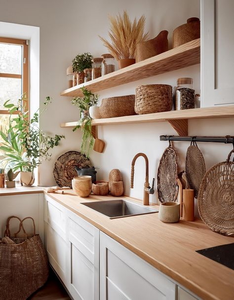 Open Shelving Single Open Shelf In Kitchen, Kitchen Open Shelf Storage, Kitchen Wall With Shelves, Tiny Kitchen Open Shelving, Single Open Shelf Kitchen, Kitchen Cabinets Open Shelves, Kitchen Open Shelf Styling, Small Kitchen Open Shelving, Kitchen Styling Countertops