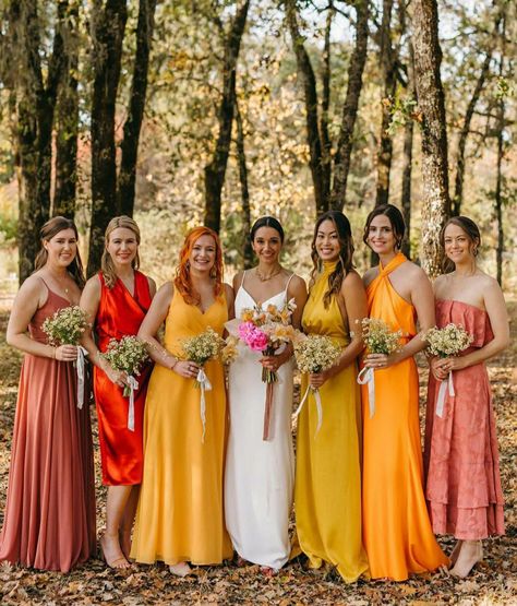 Bridesmaids Colorful, Colourful Bridesmaids, Colorful Bridesmaid Dresses, Bright Dresses, Bridesmaid Color, Maldives Wedding, Laguna Gloria, Fall Wedding Bridesmaids, Colour Themes