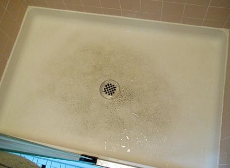 How to clean a fiberglass shower base to look like NEW -- my best product find yet - Retro Renovation Clean Shower Floor, Fiberglass Shower Stalls, Fiberglass Shower Pan, Cleaning Paste, Fiberglass Shower, Retro Renovation, Deep Cleaning Tips, Shower Pan, Shower Base