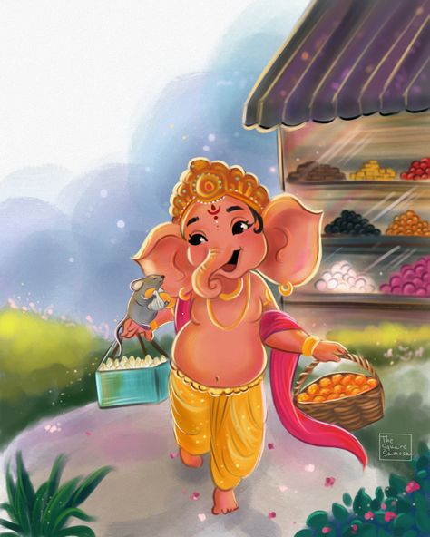 Cute Ganesh illustration Indian illustration ganpati art Ganpati Digital Art, Ganesh Chaturthi Cartoon, Ganapati Illustration, Cute Ganesha Painting, Cute Ganesh Ji Drawing, Little Ganesha Cute, Ganpati Illustration, Ganesh Illustration, Little Ganesh