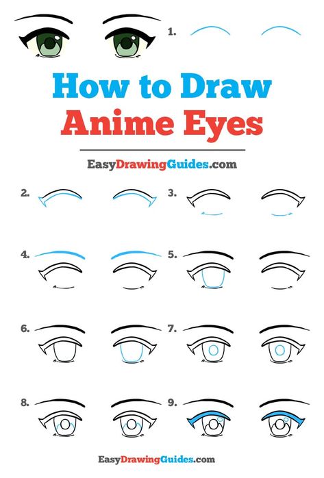 Learn How to Draw Anime Eyes: Easy Step-by-Step Drawing Tutorial for Kids and Beginners. #AnimeEyes #DrawingTutorial #EasyDrawing See the full tutorial at https://easydrawingguides.com/how-to-draw-anime-eyes/. Easy Anime Eyes, Learn To Draw Anime, Draw Face, Beginner Sketches, How To Draw Anime Eyes, Face Ideas, Realistic Eye Drawing, How To Draw Anime, Manga Eyes