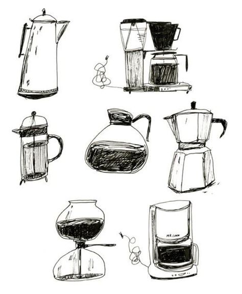 Homemade Quiche, Ink Drawings, Arte Sketchbook, Coffee Love, Coffee Art, Food Illustrations, Drawing Techniques, Ink Art, White Paper