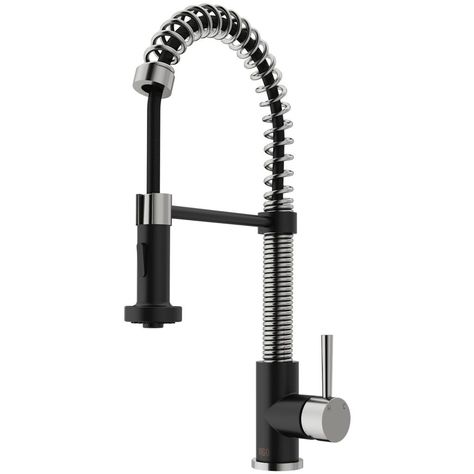 VIGO Edison Single-Handle Pull-Down Sprayer Kitchen Faucet in Stainless Steel/Matte Black-VG02001STMB - The Home Depot Black And Silver Kitchen, Silver Kitchen Faucet, Contemporary Kitchen Decor, Stainless Steel Kitchen Faucet, Silver Kitchen, Matte Black Kitchen, Matte Black Faucet, Stainless Kitchen Faucet, Kitchen Faucet With Sprayer