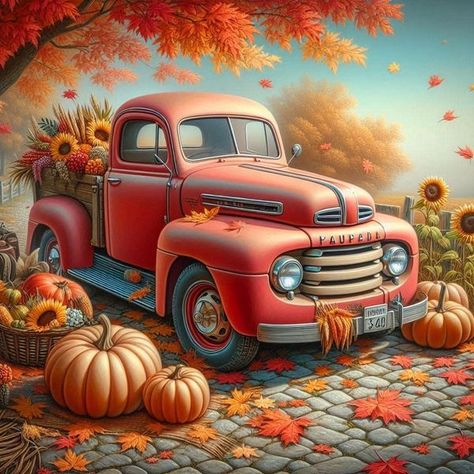 Thanksgiving Pictures, Thanksgiving Art, Fall Photos, Wreath Sign, Vintage Trucks, Classic Trucks, Animal Art, Decoupage, Illustrations