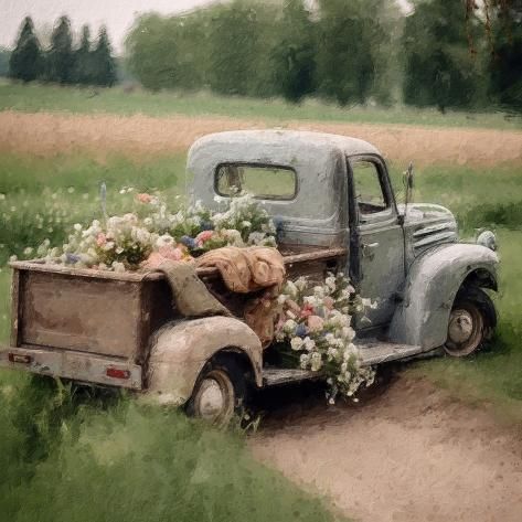 size: 12x12in Art Print: Flower Pickup 3 by RileyB : Cottagecore Room Ideas, Barn Wall Art, Jar Centerpieces, Lawn Art, Cottage Art, Print Flower, Vintage Country, Painting Tips, Room Wall Art