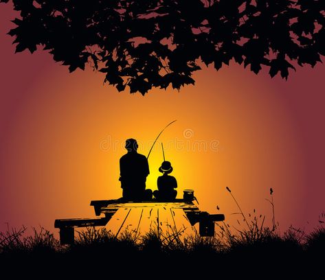 Fishing. Father and son fishing in the sunset , #SPONSORED, #Father, #Fishing, #son, #sunset, #fishing #ad Father And Son Fishing Painting, Fishing Reference Pose, Fishing Drawing Ideas, Fishing Drawing, Fishing Activity, Fishing Artwork, Father And Son Fishing, Fishing Illustration, Fishing Painting