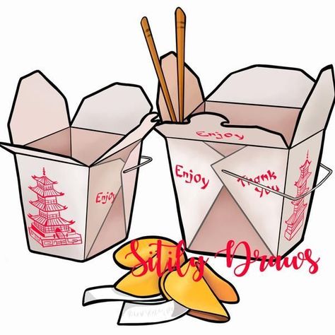 Chinese Food Take Out Clip Art Clipart Take-out (Instant Download) - Etsy logoideas #graphicdesignland #designfeed #creativework📍. Chinese Food Doodle, Chinese Food Box Drawing, Cartoon Chinese Food, Chinese Take Out Box Drawing, Take Out Box Tattoo, Chinese Takeout Box Drawing, Chinese Takeout Box Tattoo, Chinese Takeout Tattoo, Takeout Box Tattoo