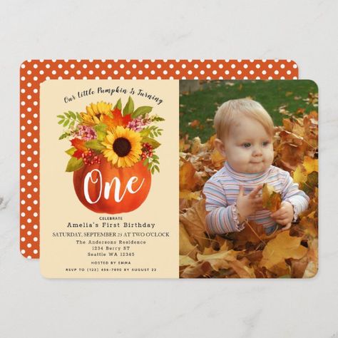 Little Pumpkin Fall Autumn First Birthday Photo Invitation Autumn First Birthday, First Birthday Photo, Autumn Invitations, Pumpkin Photos, Photo Birthday Invitations, Fun Birthday Party, Simple Invitation, Quinceanera Invitations, First Birthday Photos