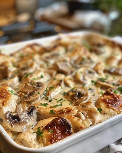 This is my husband’s latest crave—he nags for it week after week. Creamy Caesar Chicken, Chicken And Mushroom Bake, Mushroom Bake, Caesar Chicken, Chicken Casseroles, Chicken And Mushroom, Chicken Breast Recipes Baked, Chicken Recipies, Tasty Chicken