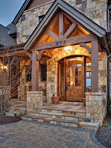 Stone Steps, Brick Exterior House, Craftsman Style Homes, Front Entrance, Mountain Homes, Front Entry, Style At Home, Design Your Dream House, Craftsman Style