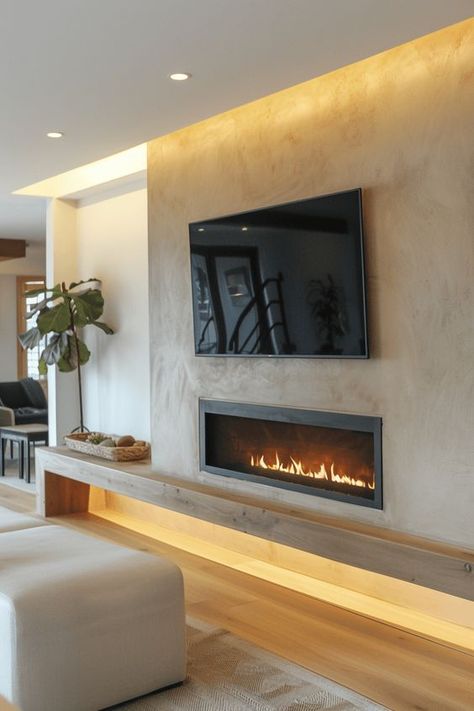 Living Room Fireplace Tv Wall, Stone Wall With Tv, Fireplace Wall Ideas, Elegant Fireplace, Modern Farmhouse Fireplace, Tv Above Fireplace, Minimalist Fireplace, Modern Electric Fireplace, Tv Over Fireplace