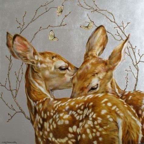 Michele Kortbawi Wilk Beautiful Animal Paintings, Deer Oil Painting, Deer Illustration Cute, Gazelle Painting, Deer Art Drawing, Fawn Drawing, Deer Paintings, Fawn Painting, Deer Aesthetic