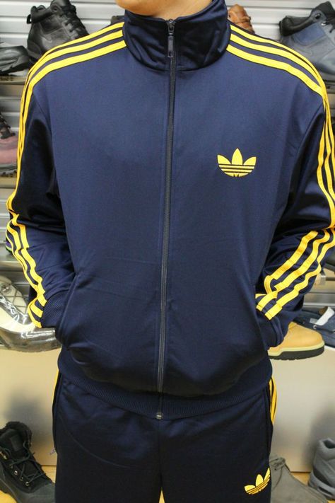 Adidas Originals FireBird Trefoil Navy Blue Yellow Mens Track Jacket Adidas Navy Blue, Fav Outfit, Adidas Navy, Jacket Adidas, Track Suit, Perfect Image, Firebird, Blue And Yellow, Track Jacket