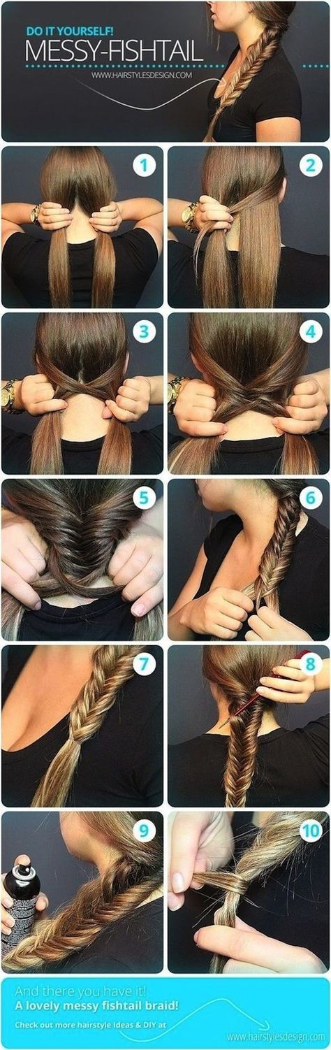 Messy Fishtail Braids, Messy Fishtail, Braids Step By Step, Quick Braids, Dunner Wordend Haar, Messy Braids, Easy Hairstyles For Medium Hair, Fishtail Braid, Braut Make-up