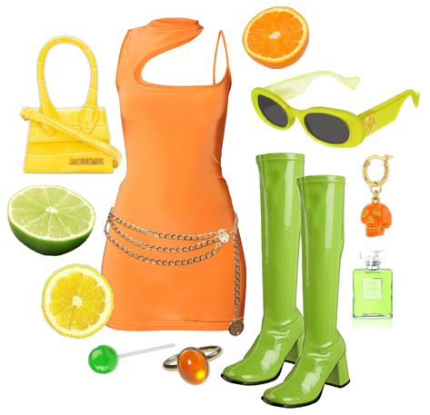 Citrus Inspired Outfits, Zenon Inspired Outfits, Winx Aestethic Outfits, Lemon Inspired Outfits, Stella Inspired Outfits, Fruitcore Outfits, Colourful Y2k Outfits, Orange Fruit Outfit, Di Fruitful Fashion