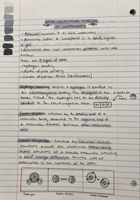 Hydrogen Bonding Chemistry, Intermolecular Forces Chemistry Notes, Honors Chemistry, 11th Chemistry Notes, Bio Chemistry, Intermolecular Forces, Notes Chemistry, Chemistry Aesthetic, Chemistry Class 11