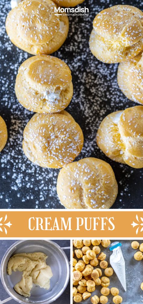 These cream puffs are the perfect holiday treat, featuring crispy choux pastry and a luscious sweetened whipped cream filling. With every bite, you'll fall in love with the rich, delicate flavor—sure to be a festive favorite at your holiday gatherings! Cream Puffs Dessert, Choux Pastry Filling Ideas, Asian Pastry Recipes, Easy Pate A Choux Recipe, Vegan Cream Puffs Recipe, Christmas Cream Puffs, Gluten Free Cream Puffs, Mini Cream Puffs, Mini Cream Puff