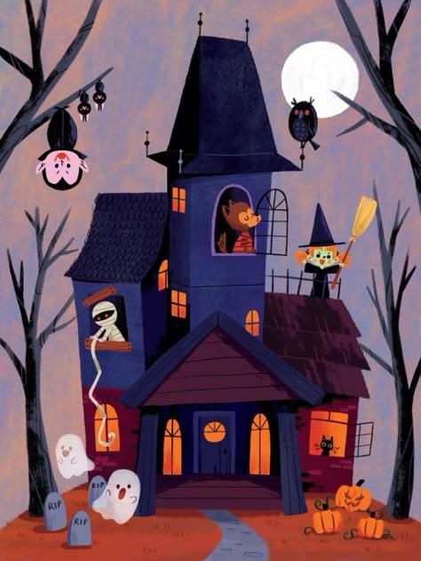 Haunted House Drawing, Halloween Art Ideas, Halloween Illustrations, 동화 삽화, Halloween Artwork, House Illustration, Halloween Illustration, Halloween Haunted Houses, House Drawing