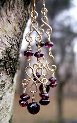 Recovery Jewelry, Al Anon, Red Chandelier, Handmade Beaded Earrings, Gold Chandelier Earrings, Garnet Red, 12 Step, Handmade Earrings Beaded, 12 Steps