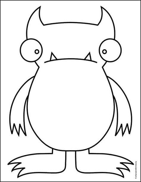 Easy How to Draw a Monster Tutorial and Monster Coloring Page Monsters To Draw, Monster Face Drawing, Monster Tutorial, Monster Drawing Ideas, Draw A Monster, Preschool Creative Art, Symmetry Activities, Halloween Sewing Projects, Monster Craft