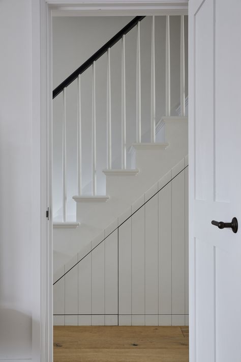 Shiplap Under Stairs, House Under Stairs, 1930s Semi Detached House, Storage Under Stairs, Cabin Stairs, Understair Storage, Under Stair Storage, Stair Renovation, 5 Bed House