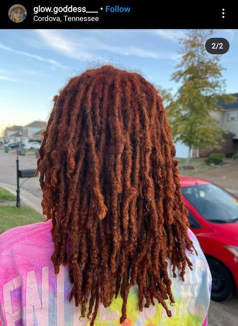 Dark Orange Locs, Ginger Brown Locs Black Women, Cooper Locs Black Women, Dyed Locs Black Women Ombre, Ginger Colored Locs, Dark Ginger Locs, Ginger Brown Locs, Copper Brown Locs, Cinnamon Locs