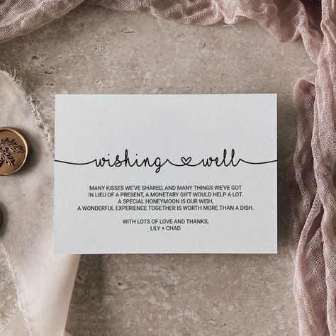 Bridal Shower Wishing Well, Wishing Well Poems, Heart Calligraphy, Wishing Well Wedding, Calligraphy Simple, Romantic Minimalist, Honeymoon Registry, Wedding Wishing, Money Wedding