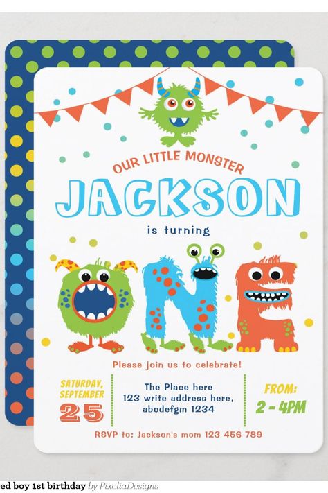 Little Monster themed boy 1st birthday Invitation Monster Birthday Party 1st, Monster Themed First Birthday, 1st Birthday Party Boy, Little Monster Party, Monster First Birthday, Birthday Party Boy, Monster Birthday Party, Monster 1st Birthdays, Monster Inc Birthday