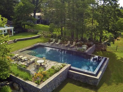 Hillside Pool, Sloped Backyard, Pool Landscape Design, Pool Service, Backyard Pool Landscaping, Building A Pool, Pool Builders, Backyard Pool Designs, Custom Pools