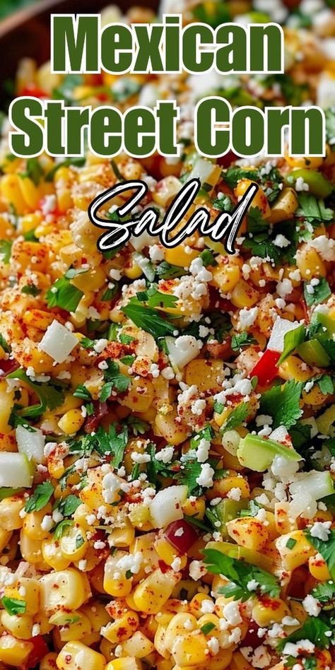 Mexican Street Corn Salad, also known as Esquites, is a vibrant and flavorful dish that captures the essence of Mexican street food culture. It’s a delightful combination of grilled corn kernels tossed with a creamy dressing, tangy lime juice, savory cheese, and zesty spices.

This recipe is easy to follow and tastes absolutely delicious! Enjoy. Easy Side Dishes Mexican, Recipe For Street Corn, Camping Dinner Sides, Mexican Street Corn Slaw, Sides For The Grill, Street Corn Tacos Recipe, Corn Salads Recipes, Mexican Street Corn Recipe Authentic, Street Corn Salad Mexican