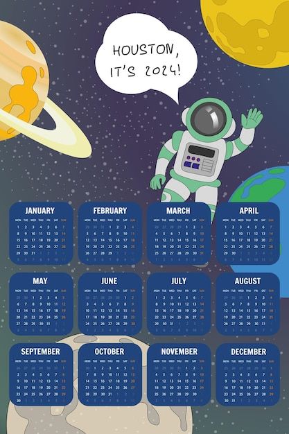 Calendar 2024 with galaxy and space desi... | Premium Vector #Freepik #vector #calendar #schedule #organizer #wall-calendar Calendar Schedule, Schedule Organizer, Moon Photography, Calendar 2024, Yearly Calendar, Wall Calendar, Space Design, Vector Photo, Classroom Decorations