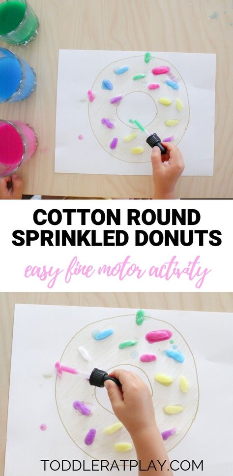 Cotton Round Sprinkled Donuts Craft - Toddler at Play Donut Crafts For Toddlers, Donut Craft, Craft Toddler, Letter Activity, Alphabet Crafts Preschool, Donut Art, Baking Theme, Theme Preschool, Baking Crafts