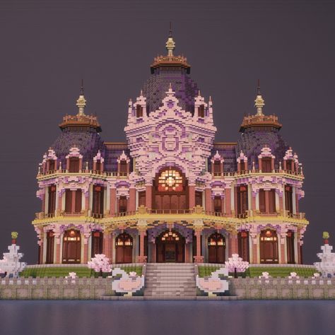 A fantasy minecraft Palace design. Download my builds on Patreon ! Large Minecraft Builds, Minecraft Palace Blueprints, Minecraft Chateau, Minecraft Arch, Minecraft Museum, Minecraft Palace, Minecraft Temple, Fantasy Minecraft, Castle Minecraft