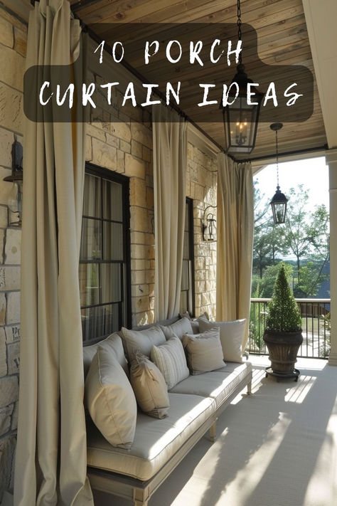 Looking to enhance your porch? Check out these 10 porch curtain ideas that will add style and privacy to your outdoor space. From sheer drapes to weather-resistant fabrics, these ideas are perfect for a cozy and chic porch. Click to explore porch curtain ideas! 🌿✨ #PorchDecor #OutdoorLiving #HomeInspo #CurtainIdeas #OutdoorDesign Screened Porch Curtains Outdoor, Outdoor Porch Curtains, Entry Way Curtain Ideas, How To Hang Outdoor Curtains, Porch Drapes Patio Ideas, Front Porch Curtains Outdoor, Curtains On Back Porch, Diy Pergola Curtains, Back Porch Curtains