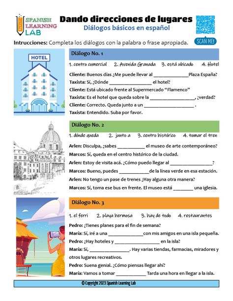 Spanish Directions, Dialogue Worksheet, Spanish 101, Spanish Classroom Decor, Spanish Classroom Activities, Spanish Curriculum, Spanish Worksheets, Spanish Lesson Plans, Spanish Teaching Resources