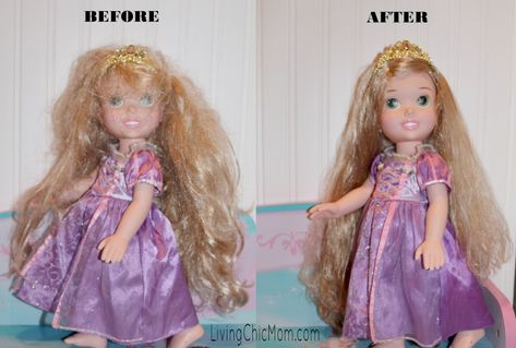 Is your Rapunzle TANGLED?!?! How to detangle/restore a dolls hair! - Living Chic Mom Tangled Doll, Dolls Hair, Household Help, Family Tips, Chic Living, Doll Hair, My Daughter, Tangled, Helping Kids