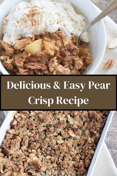 Vegan Pear Crisp Easy Pear Crisp, Pear Crisp Recipe, Pear Crumble Recipe, Quick And Easy Desserts, Crumble Recipes, Pear Crisp, Pear Crumble, Pear Dessert, Baked Pears