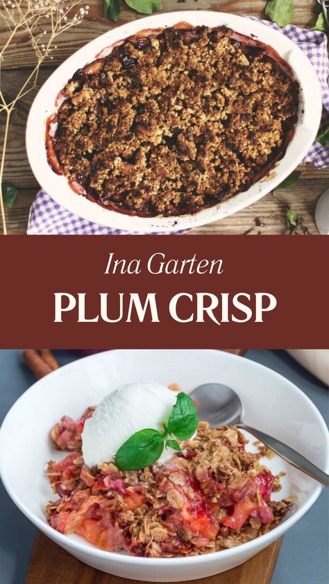 Ina Garten Plum Crisp Plum Crisp Recipe, Frozen Plum Recipes, Sugar Plum Dessert, Sugar Plum Recipes, Plum Crisp, Plum Dessert, Plum Pie, Bread Sauce, Plum Recipes