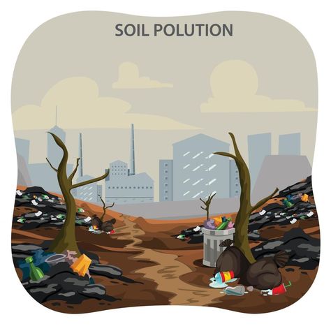 Soil pollution with toxic waste chemicals vector illustration Soil Pollution Pictures, Soil Pollution Images For Project, Soil Pollution Poster Drawing, Land Pollution Project, Soil Pollution Images, Soil Pollution Poster, Soil Pollution Drawing, Land Pollution Pictures, Land Pollution Poster