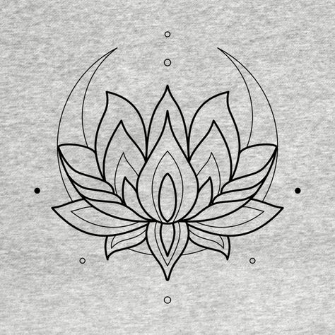 Sun Moon Chest Tattoo Female, Indian Lotus Tattoo, Lotus Face Tattoo, Purity Tattoo Symbols, Lotus And Moon Tattoo Design, Lotus Moon Tattoo Design, Lotus Flower Moon Tattoo, Lotus Logo Symbols, Rebirth Symbolism