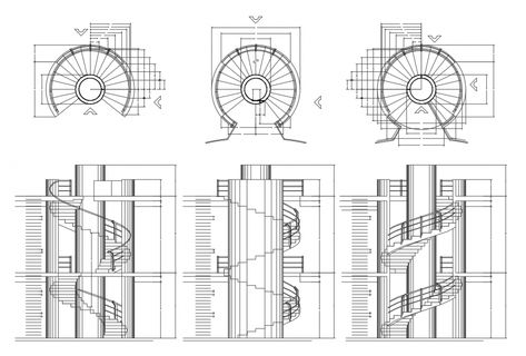 Spiral stairway detail elevation and plan 2d view autocad file Construction Detail Drawing, Spiral Staircase Plan, Stair Construction, Shadow Architecture, Round Stairs, Spiral Stairs Design, Arch Drawing, Ing Civil, Stair Plan