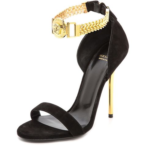 Versace Chain Strap Sandals - Black ($1,275) found on Polyvore Birthday Shoes, Versace Chain, Black Elegance, Versace Shoes, Chunky Heel Shoes, Versace Handbags, Black Leather Shoes, Fabulous Shoes, Black High Heels